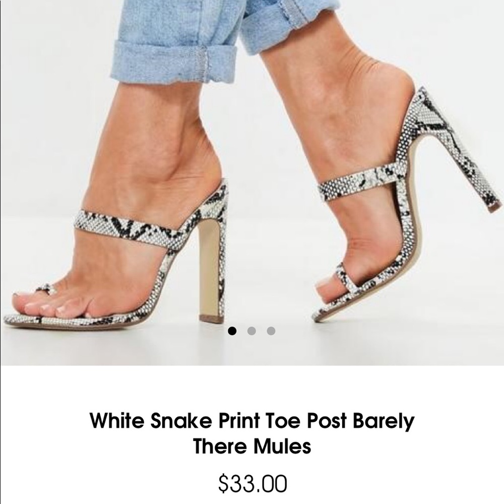 White Snake Print Toe Post Barely There Mules
